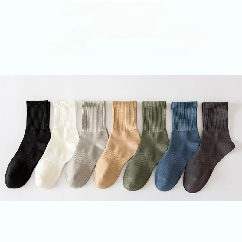 

6-парные мужские однотонные простые носки средней длины на осень-зиму, антибактериальные дезодорирующие длинные повседневные универсальные носки
