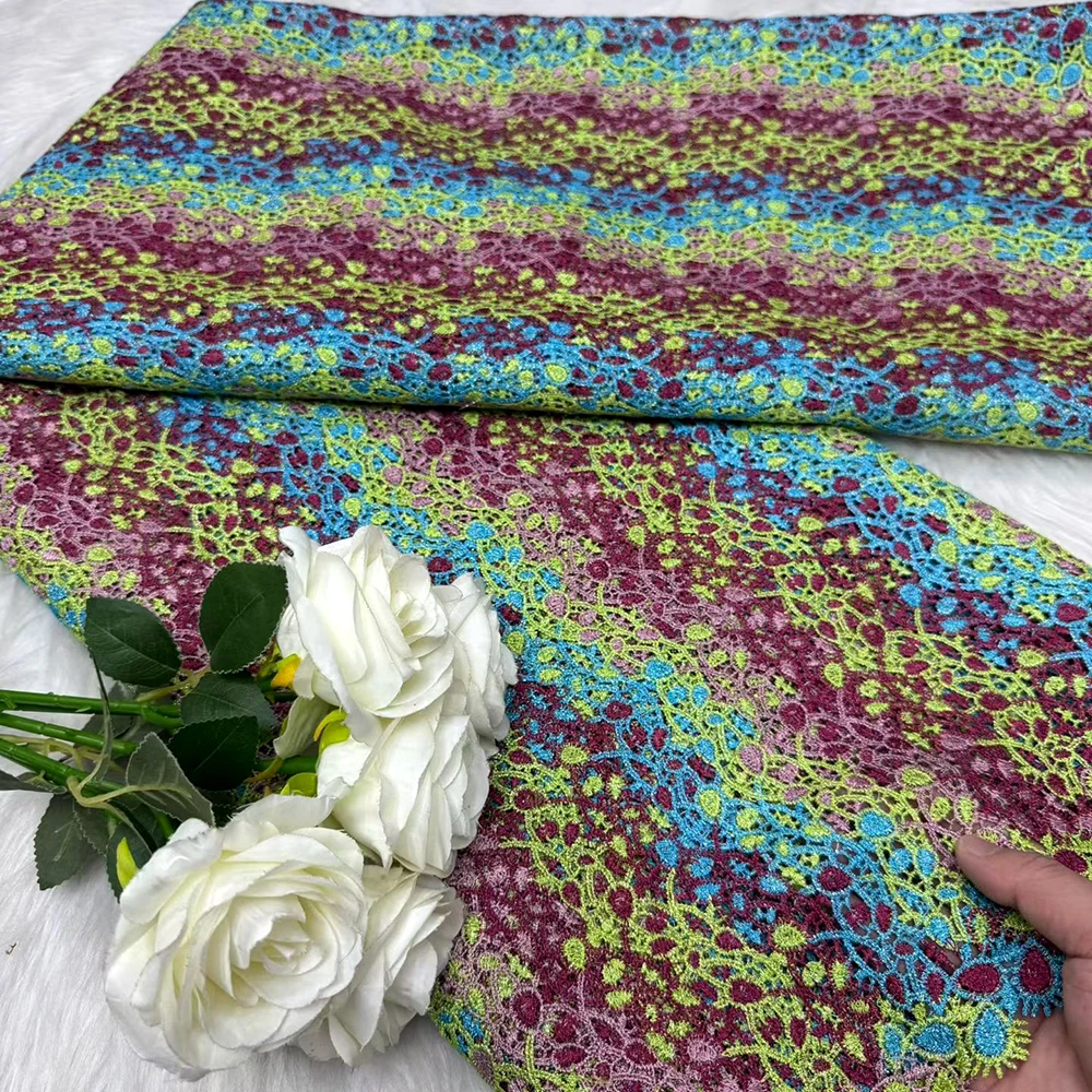 Newest Multicolore Embroidered Water Soluble Lace Fabric High Quality African Guipure Cord Lace Fabric For Sewing Women Dresses