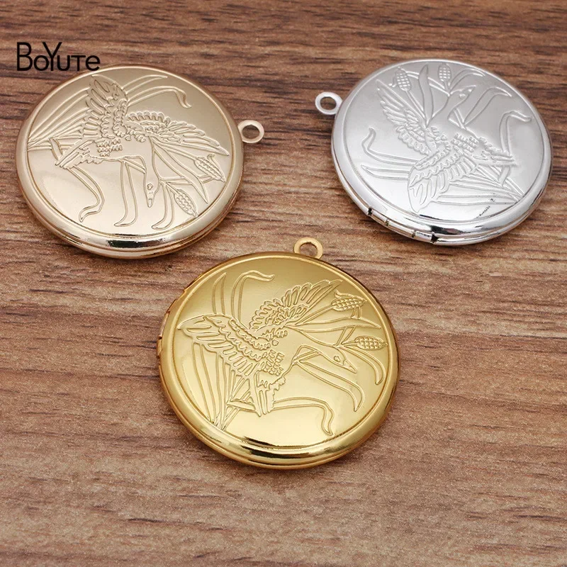 BoYuTe (10 Pieces/Lot) Round 32*6MM Metal Brass Swan Floating Locket Can Open Diy Memory Photo Locket Pendant