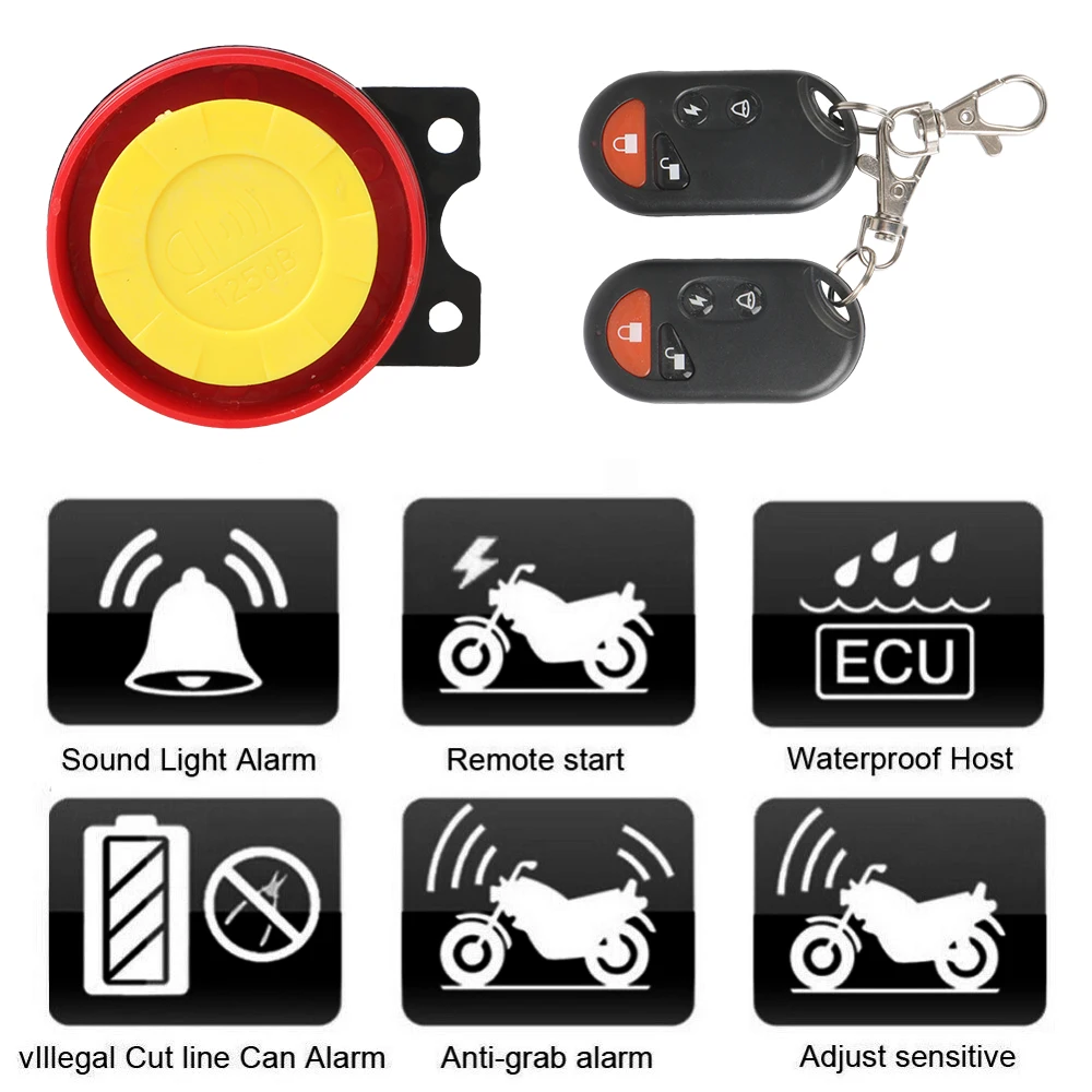 Key Shell Engine Start Motorcycle Bike Security Alarm System 125db Anti-theft Scooter 1Set 12V Remote Control Speaker