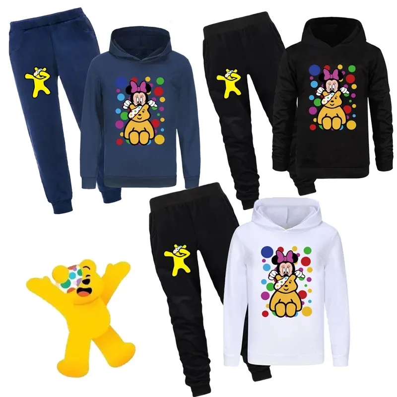 

New Do The Floss Kids Costume Baby Girls Lovely Cartoon Pudsey Bear Printing Hoodies+Trousers Suits Boy Comfortable Sweatershirt