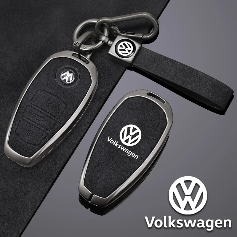 Zinc Alloy Leather Car Key Cover Case Fob Holder For VW Volkswagen Touareg 2011 2012 2013 2014 2015 2016 2017 2018 Accessories