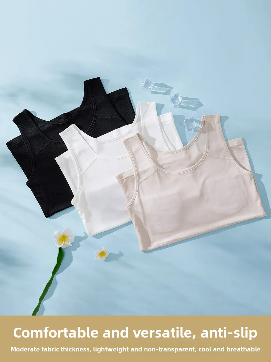 Silk Blend Summer Sl Einteiliger BH Tank Top Damen Dünn Basic IRt Nicht tragende Unterwäsche T-Shirt Straight Cut Fit