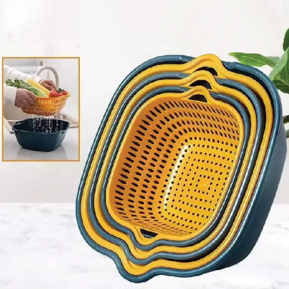 Kitchen Colander Bowl Pasta Strainer Plastic Fruit Bowl Colanders Three-Layer Draining Bowl Vegetable Washing Basket