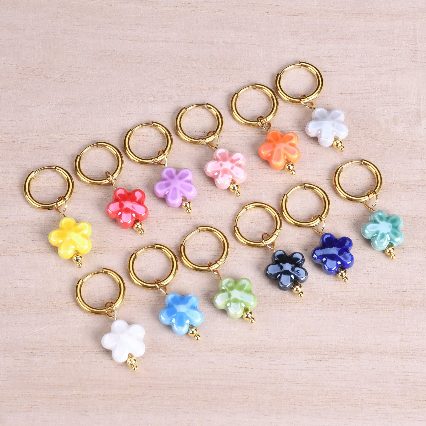 Orbelle  Cute Candy Colored Flower Shape 12mm Ceramic Pendants Earrings For Women Girl Simple Jewelry Gifts