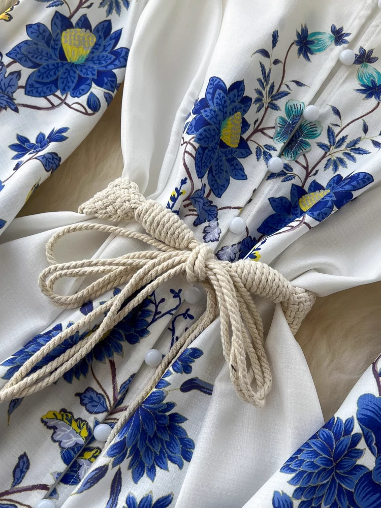 Abito da sera elegante palazzo vintage francese da donna con bottoni allacciati stampa abito da festa lungo femminile casual chic abbigliamento da festival nuovo