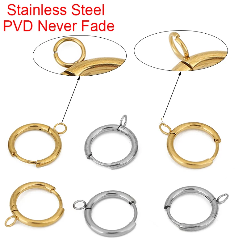 10 Piezas de Ganchos para Pendientes de Acero Inoxidable con Recubrimiento PVD, Antialérgicos, con Aro de 16 mm, para Fabricación de Joyería y Accesorios