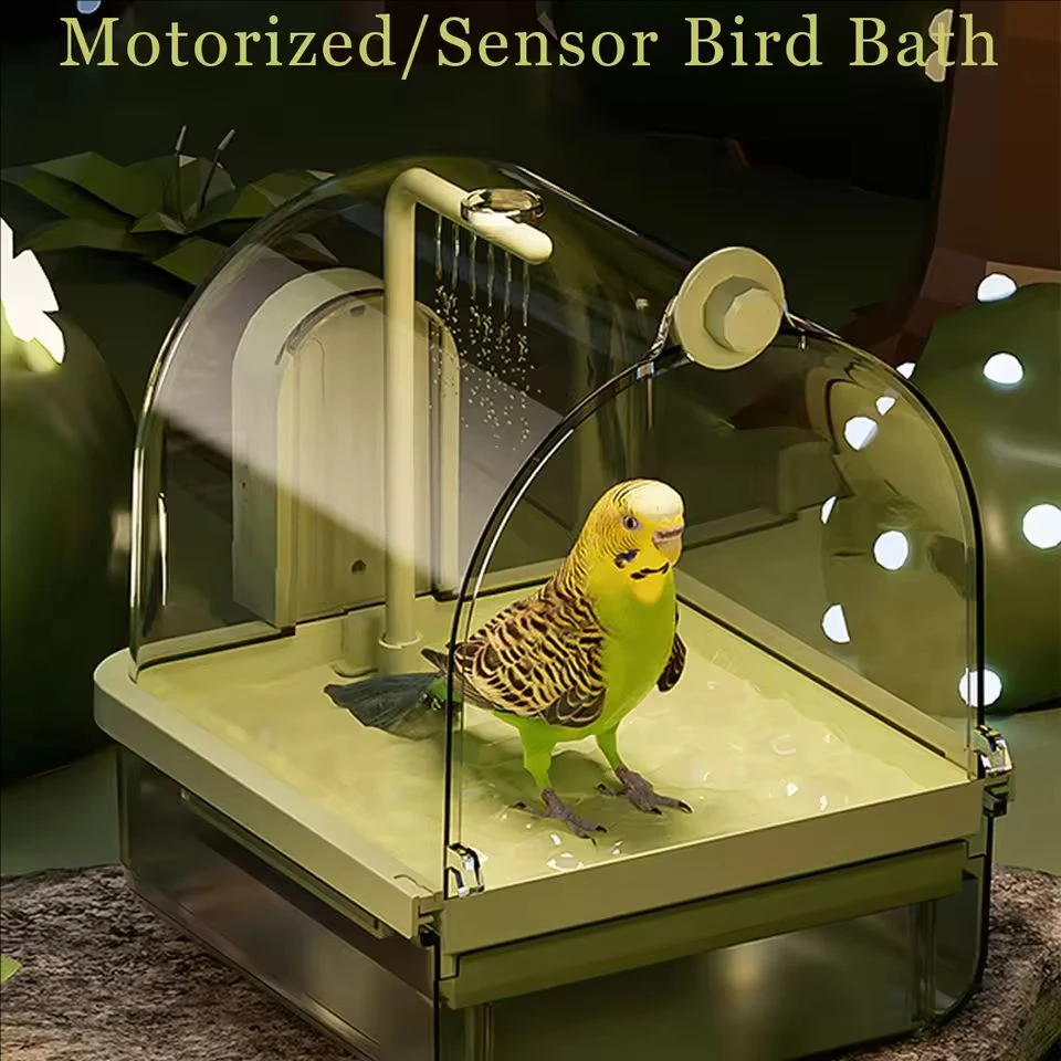 

Clear Hanging Bird Bath Automatic Water Circulation Bath Shower For Bird Easy to clean Space Saving Design Bird Cage Accessory
