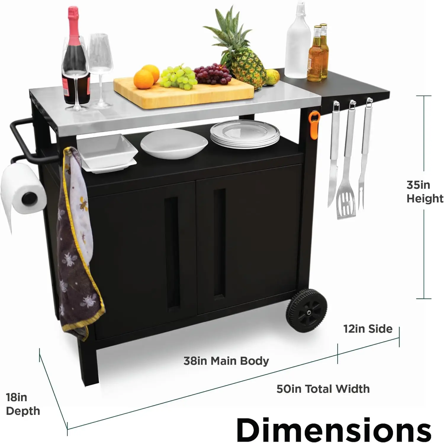 Wózek grillowy Xl na zewnątrz ze schowkiem - modułowy wózek do grillowania, szafka stojąca Bar Patio Kitchen Island Prep