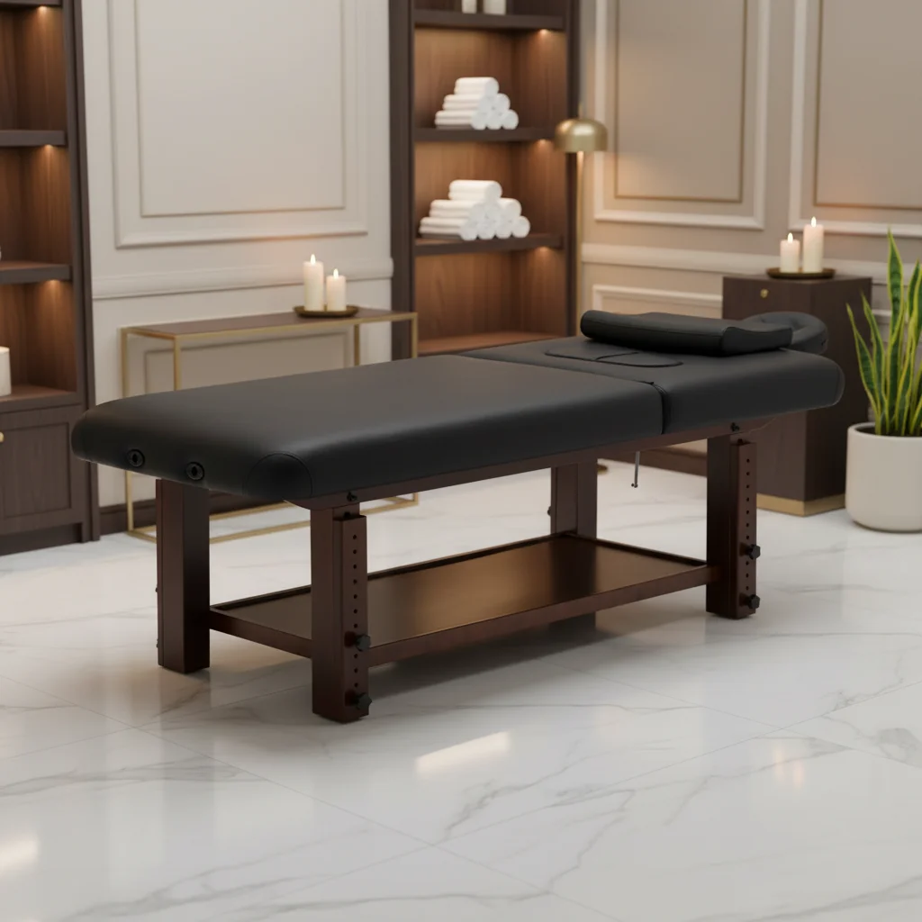 Wood Massage Table, Solid Wood High-density Sponge Salon Bed, Multi-function Portable Spa Bed for Facial Beauty Tattoo Eyelash