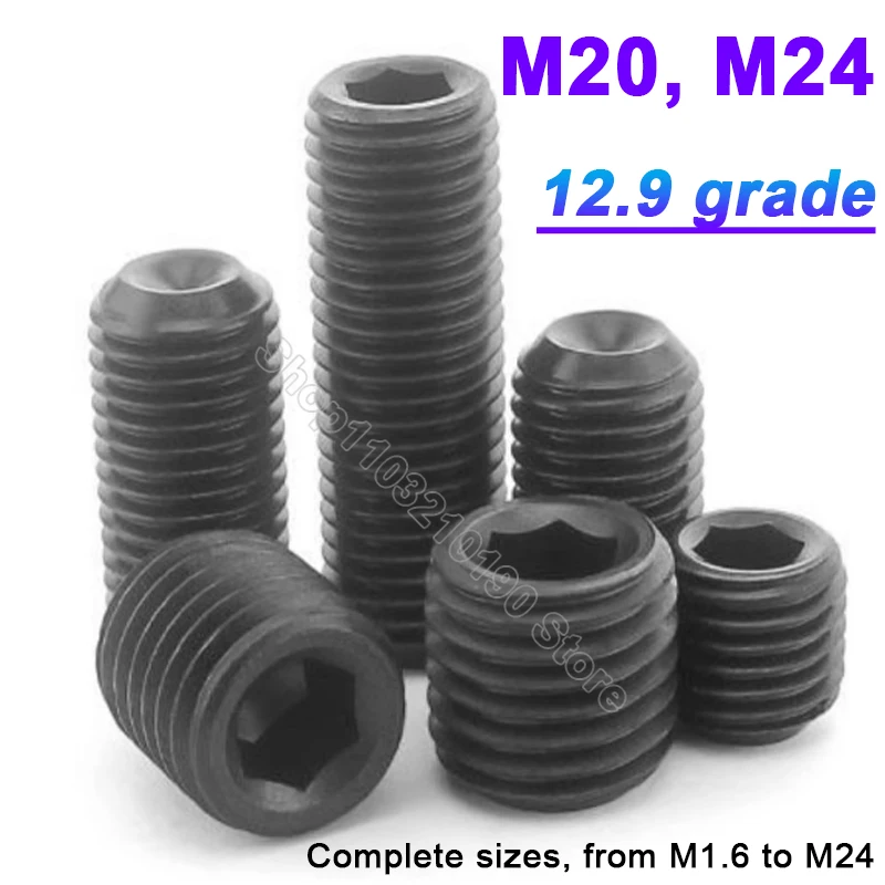 1pc M20 M24 Black Grade 12.9 Carbon Steel Hex Hexagon Socket Allen Cup Point Set Screw Grub Bolt Headless Faucet Bolts DIN916