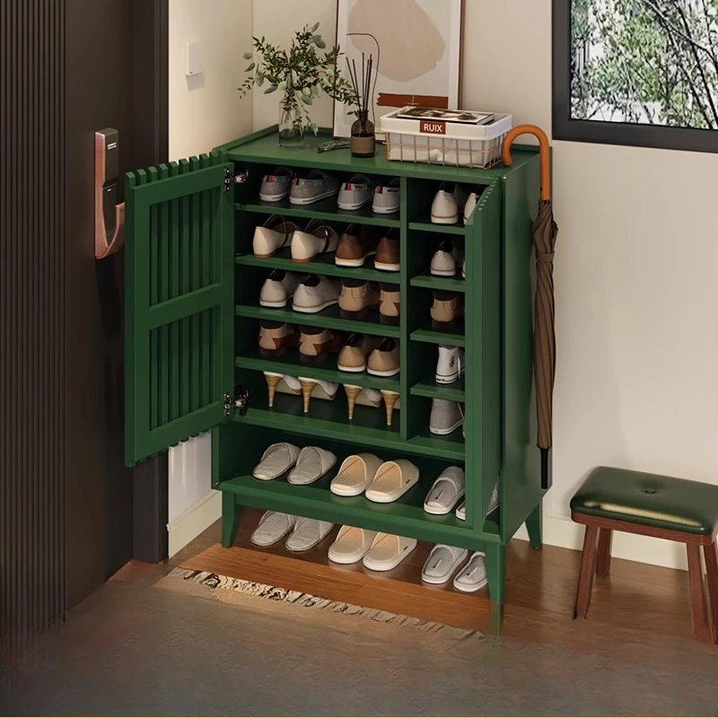 

Solid wood shoe cabinet, large capacity living room, multi-layer storage and storage integrated shoe rack against the wall at th
