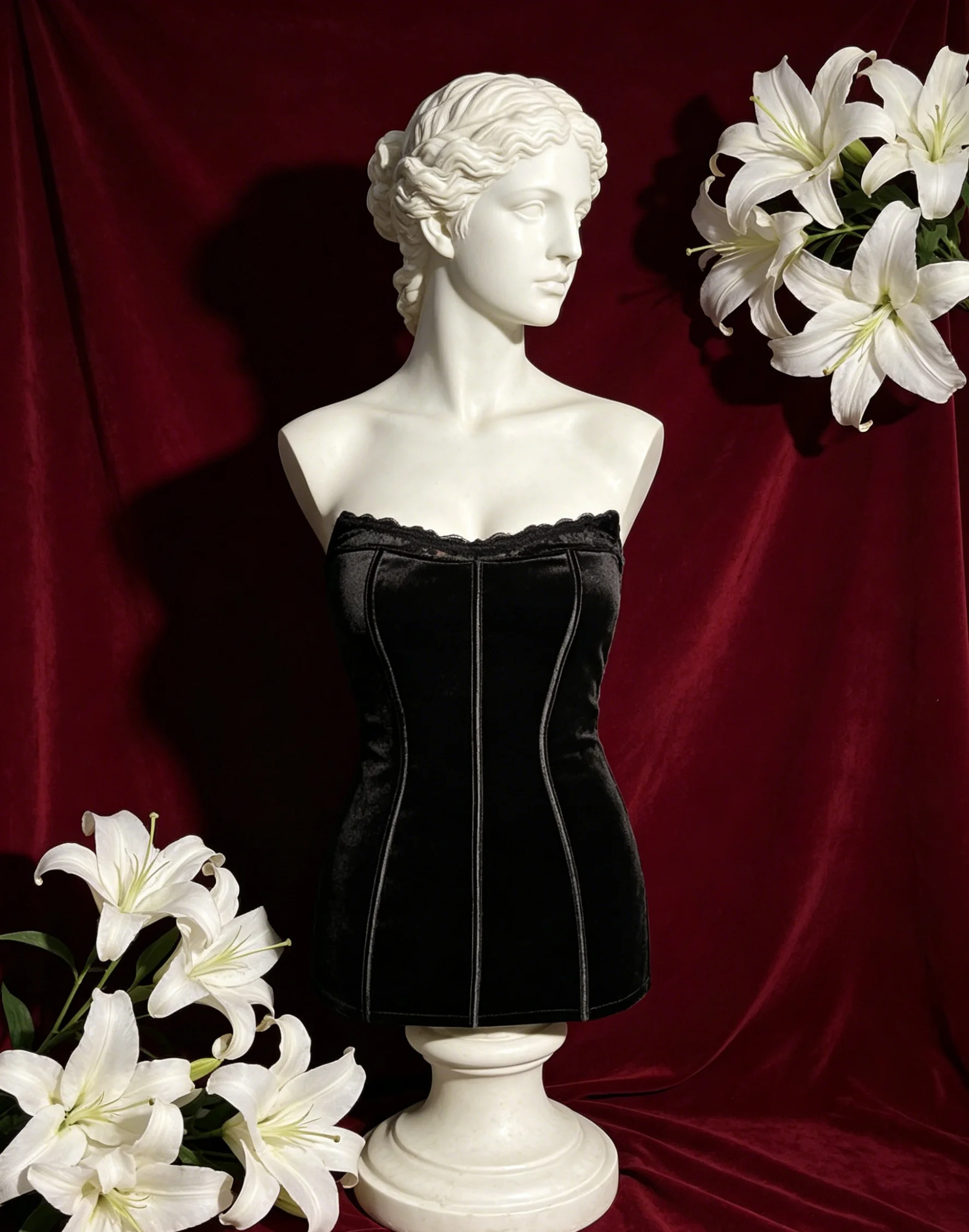 【 Fragments.SPECIAL LINK:THE MASCOT'SLITTLE GIFT.】Timeless Velvet Lace Trim Strapless Graceful Refined Understated Mini Dress