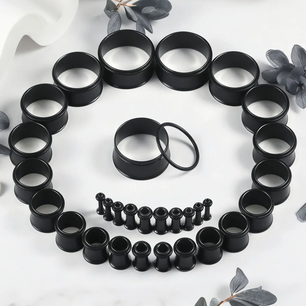 2-20mm Single Flared Gauges Tunnels for Ears O-Ring 316L Surgical Steel Mirror Finish Tunnels Plugs Earrings Hollow Ear Gauges