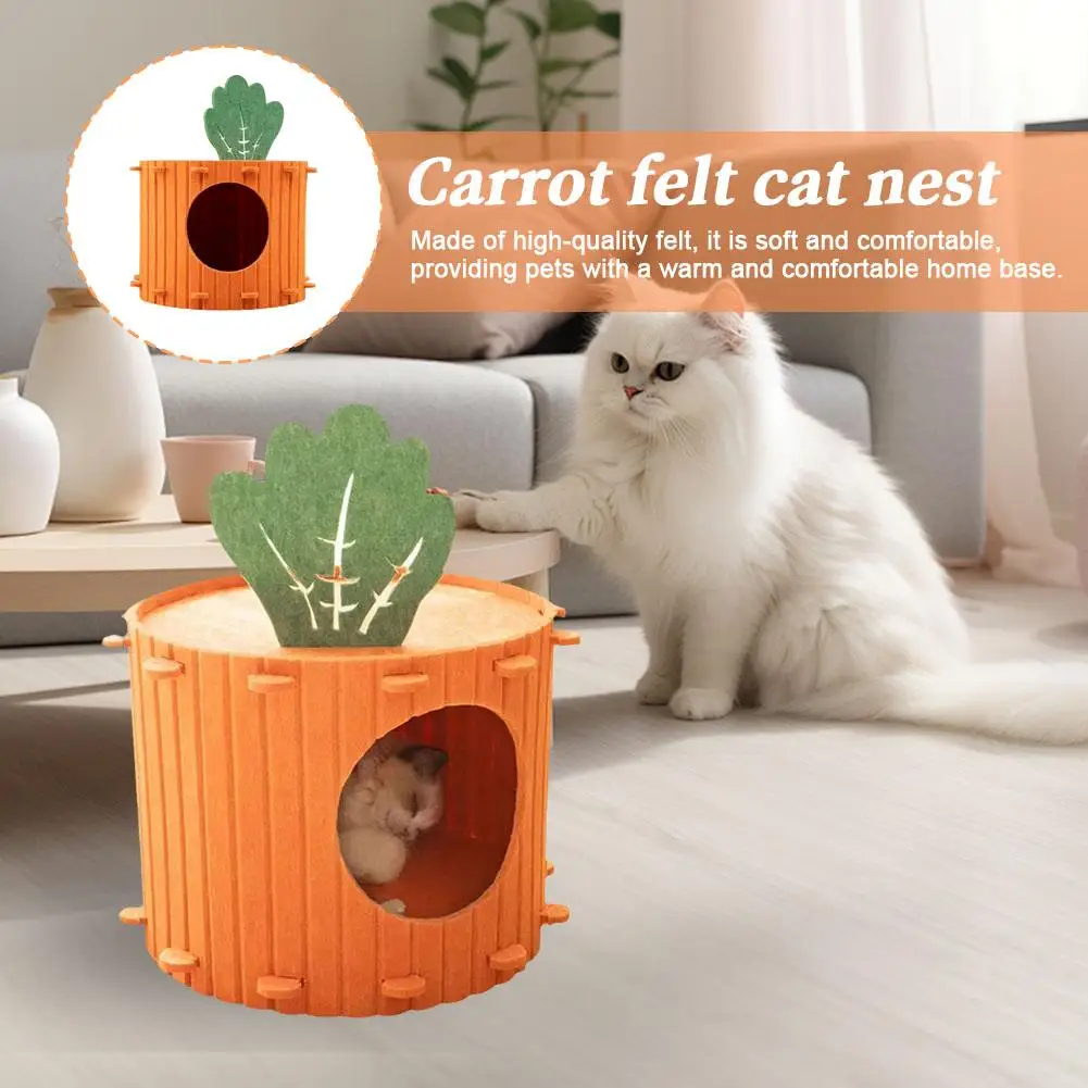 Cute Orange Carrot Felt Cat House Semi-enclosed Four-season Sleeping Pet Tunnel Drill House Playing Felt Universal Resting Q0H0