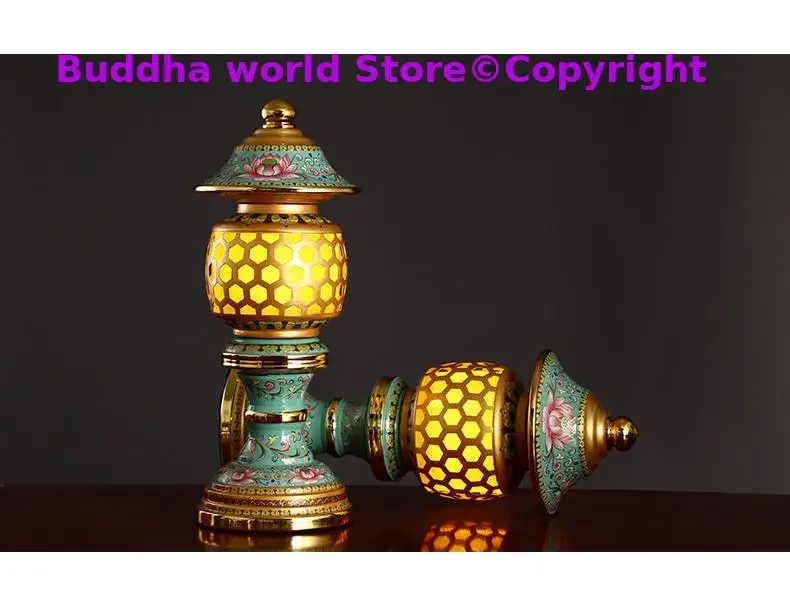 A PAIR 2pcs Buddhism high grade HOME Temple shrine enshrine worship bring wealth money good luck buddha God of wealth lamp 28cm