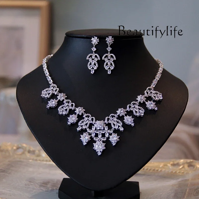 Super flash wedding necklace earrings jewelry dinner dress accessories