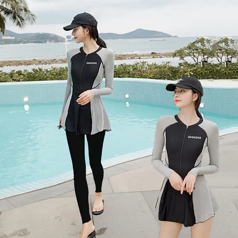 new-2026-women's-conservative-swimwear-long-sleeve-pants-skirt-style-thermal-spa-sunscreen-suit-slimming-belly-cover-up