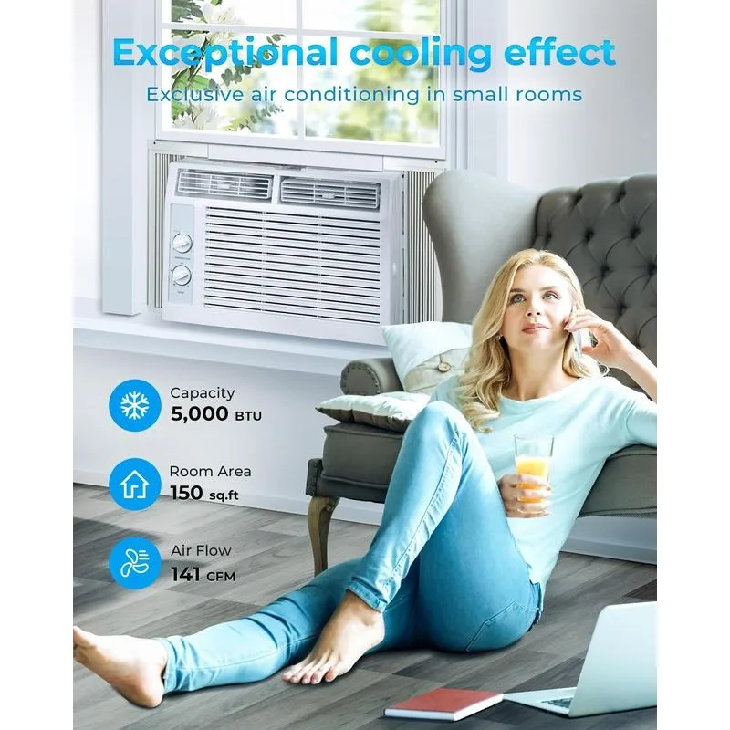 R.W.FLAME 5000 BTU Air Conditioner Window for Small Bedroom, 2 in 1 Window AC unit, Fast Cooling Up to 150 Sq.Ft.