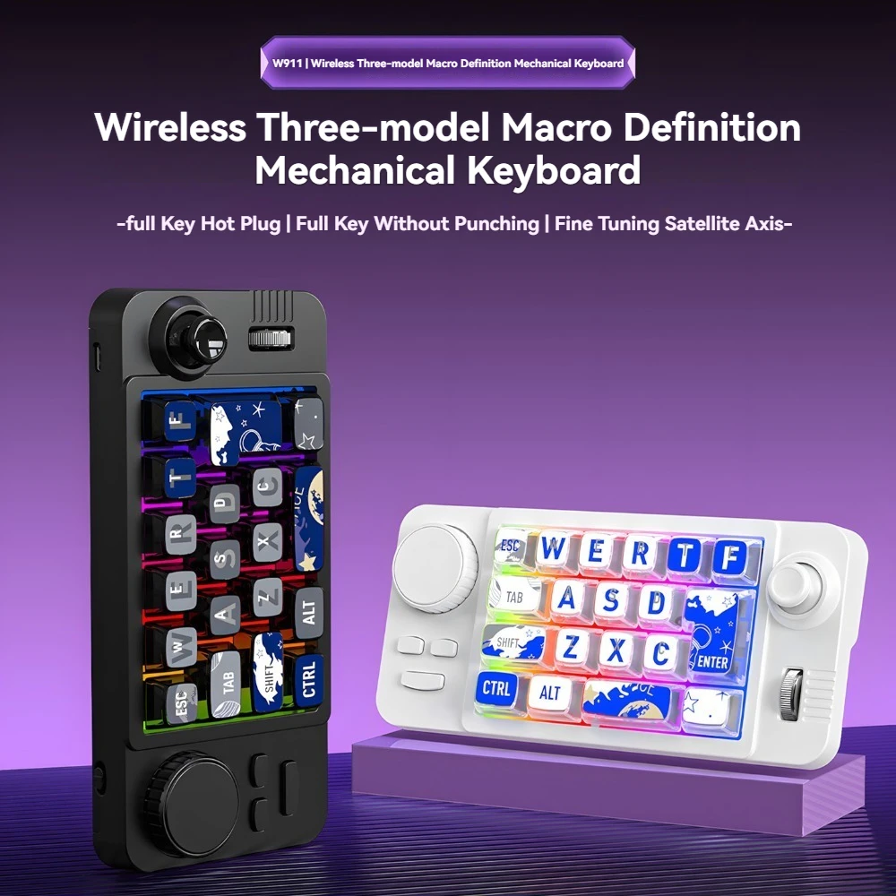 

W911 Mini Mechanical Keyboard Wireless Tri-mode Hot Swap RGB Macrodefinition Scroll Rocker Knob Custom Office Gaming Keyboard