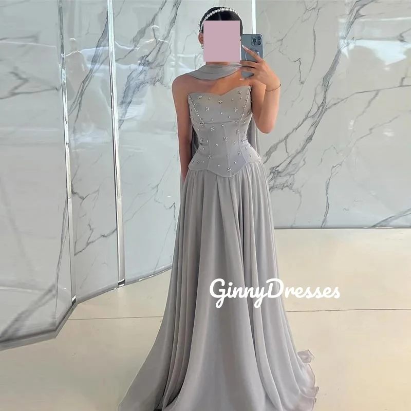 

Dubai Luxury Evening Dress Customize A-Line Strapless Elegant Party Dresses For Women Floor-Length Ruffle Dresses For Special Ev