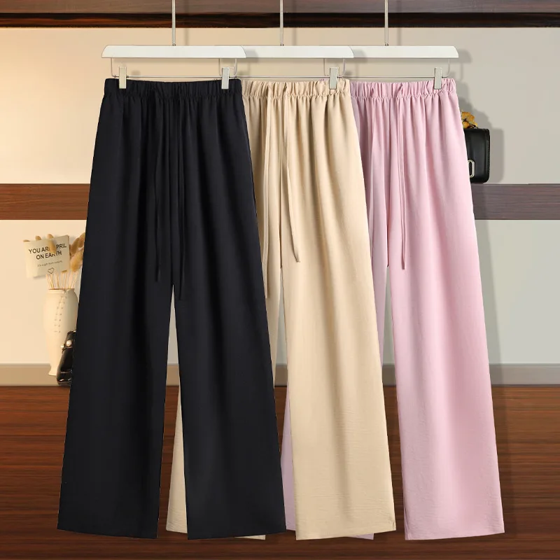 150Kg Summer Cool Pants Plus Size donna Hip 165 a vita alta tubo dritto sottile pantaloni gamba larga 5XL 6XL 7XL 8XL 9XL 3 colori