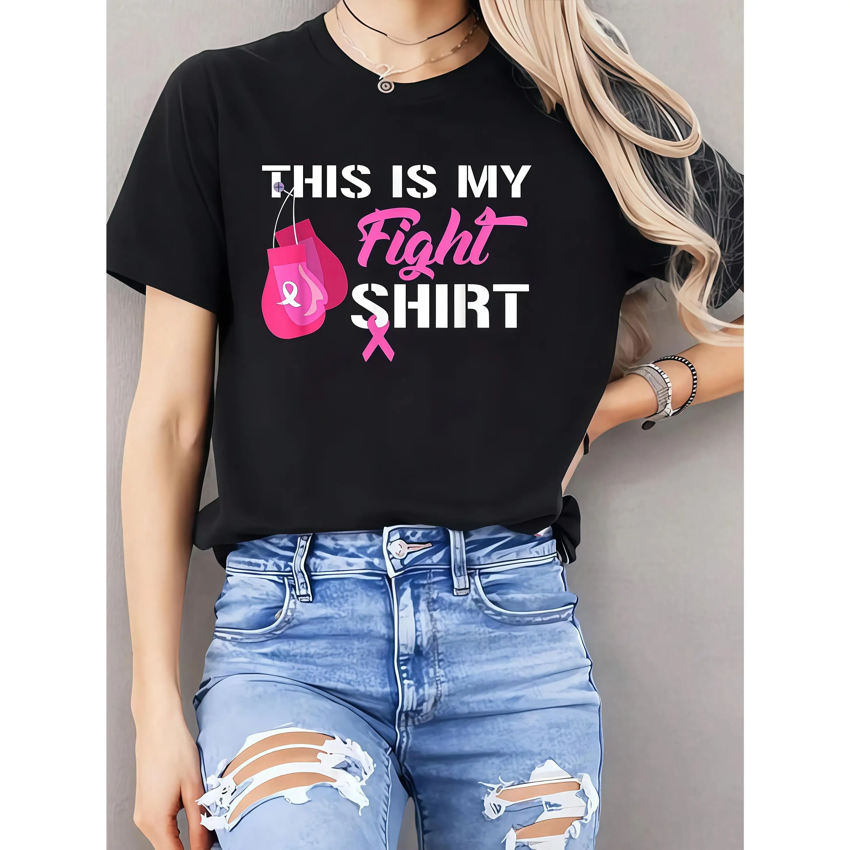 

Breast Cancer Awareness Fight Shirt Women Pink Ribbon Survivor Warrior T-Shirt Hope Strength Graphic Tee Unisex Support Gift