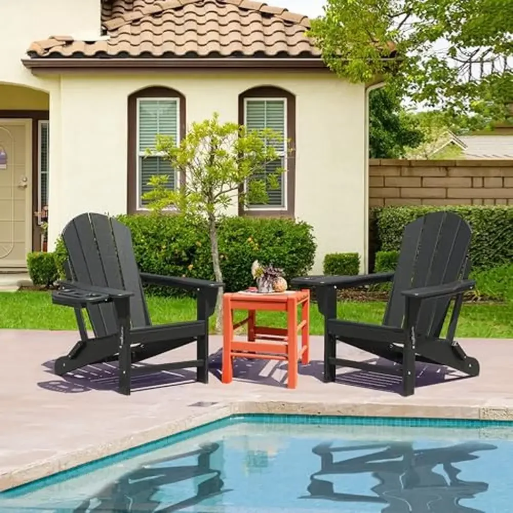 Folding Adirondack Chair Set of 4 with 4 in 1 Cup Holder Trays Outdoor All-Weather Resistant Chairs