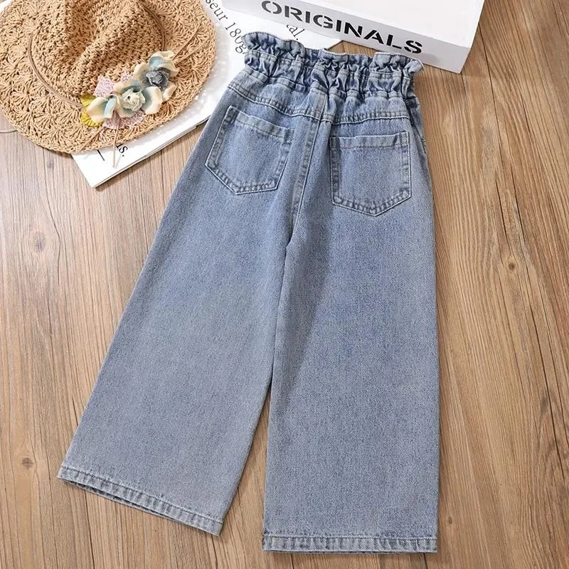 4-11Y Mädchen Jeans Hosen Frühling und Herbst Neue Teenager Mädchen Lose Gerade Hosen kinder Breite bein Hosen Student hosen