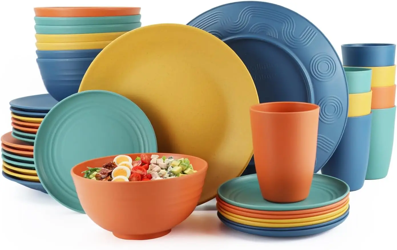

40-Piece Unbreakable Plastic Wheat Straw Dinnerware Set - Multi Color, 8-Person Dish Set for Dinner, Plates, Bowls, Cups & Appet