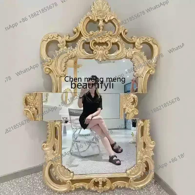 

zx1French retro court style fireplace decorative mirror classical porch wall hanging mirror American bedroom makeup mirror