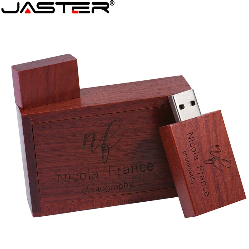 JASTER-unidad Flash USB de madera roja, Pendrive de 64GB, 16GB, 32GB, 4GB y 8GB, Creativo U Disk, regalo de boda, logotipo personalizado