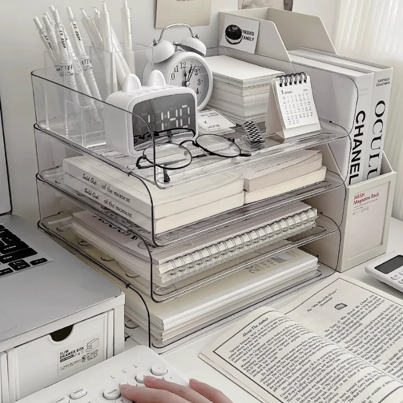 

Настольный прозрачный стеллаж для хранения файлов, органайзер, офисная библиотека, штабелируемая книжная полка, многослойный ящик для хранения бумаги формата А4, полка для хранения