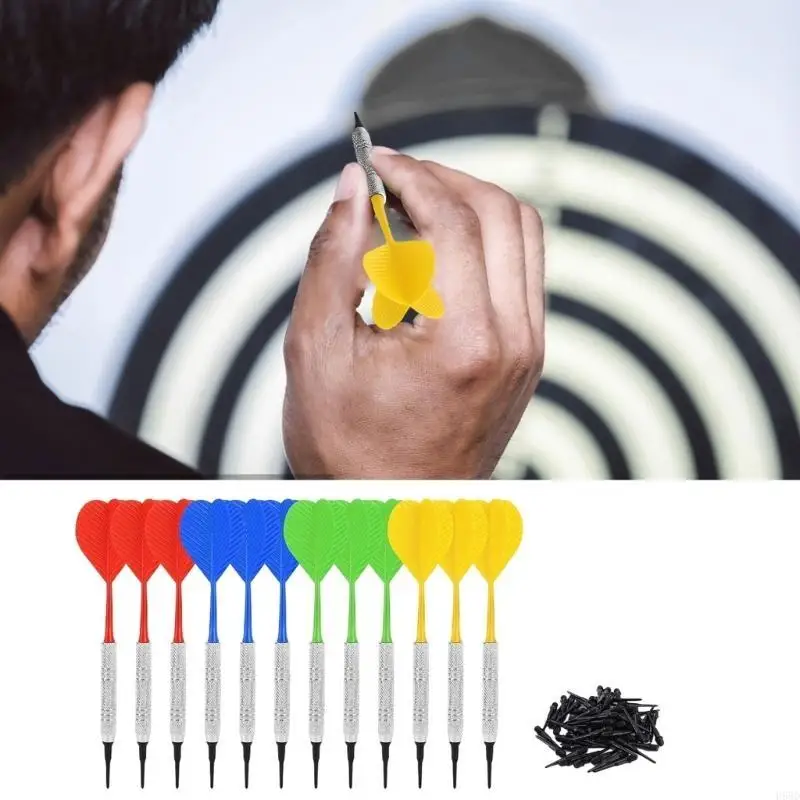 

Set of 12Pcs Plastic Tip Darts, Not Easy to Break and Bend Professional 14g Soft Tip Darts with Iron Nickel Plated Shaft