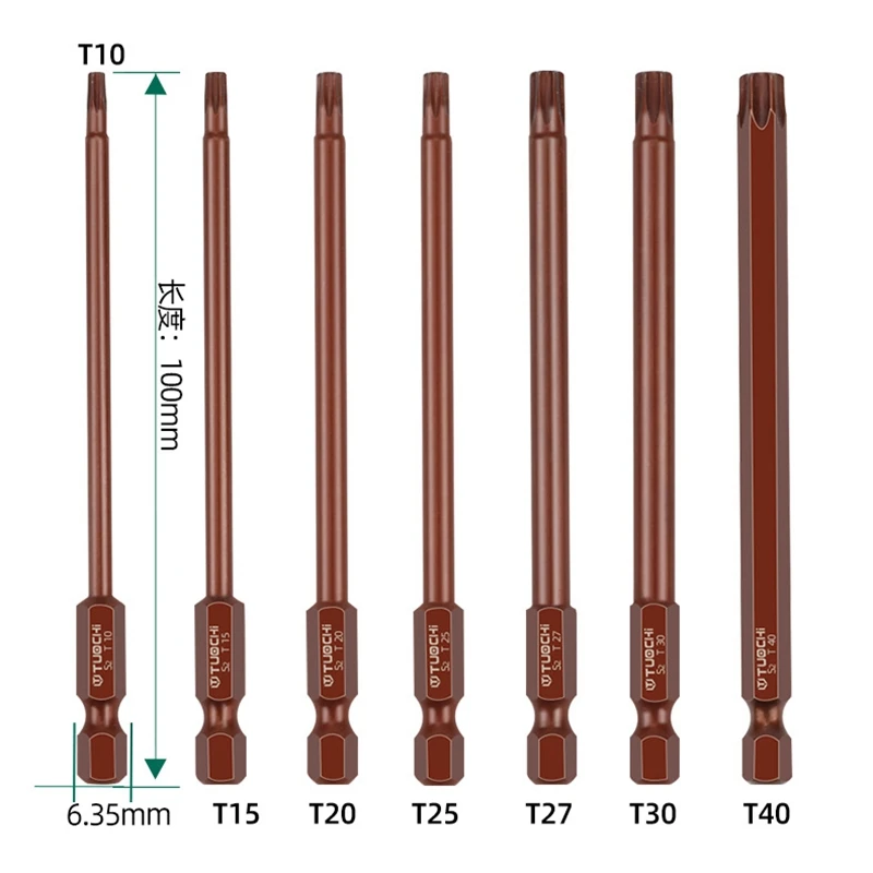 Precision Screwdriver Bit 6.35*50mm 75mm 100mm 150mm torx T10 T15 T20 T25 T27 T30 T40 S2 Repair Tools