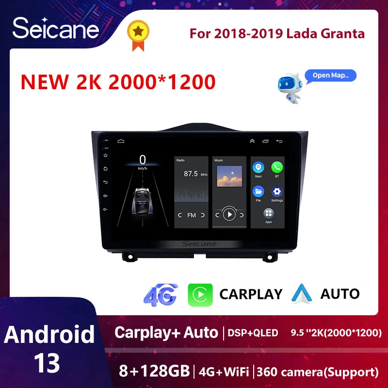 Seicane Android Wireless Carplay Android auto Car Radio For LADA Granta ВАЗ 2018 2019 GPS navigation DSP multimedia QLED player