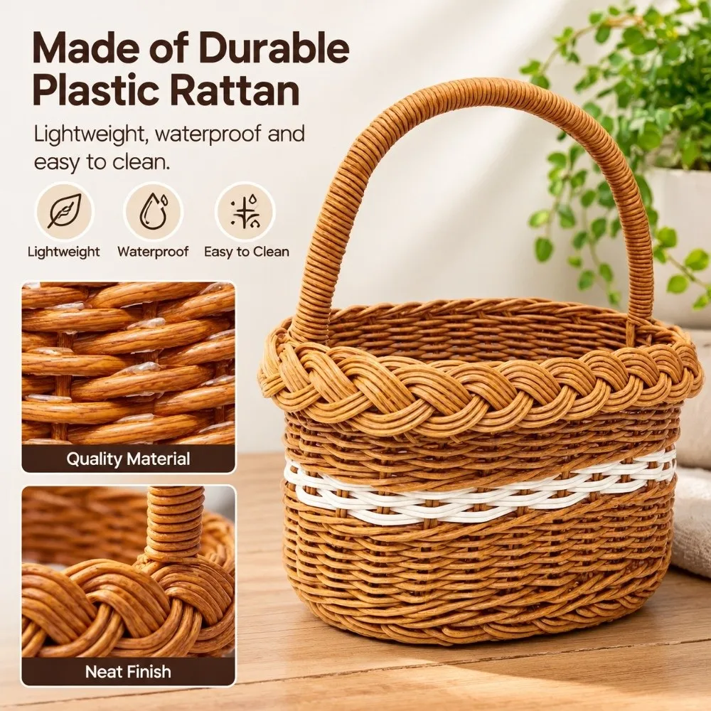 with Handle Imitation Rattan Handhold Household 2 Sizes Braid Storage Baskets Handwoven Wedding Flower Girl Home Storage