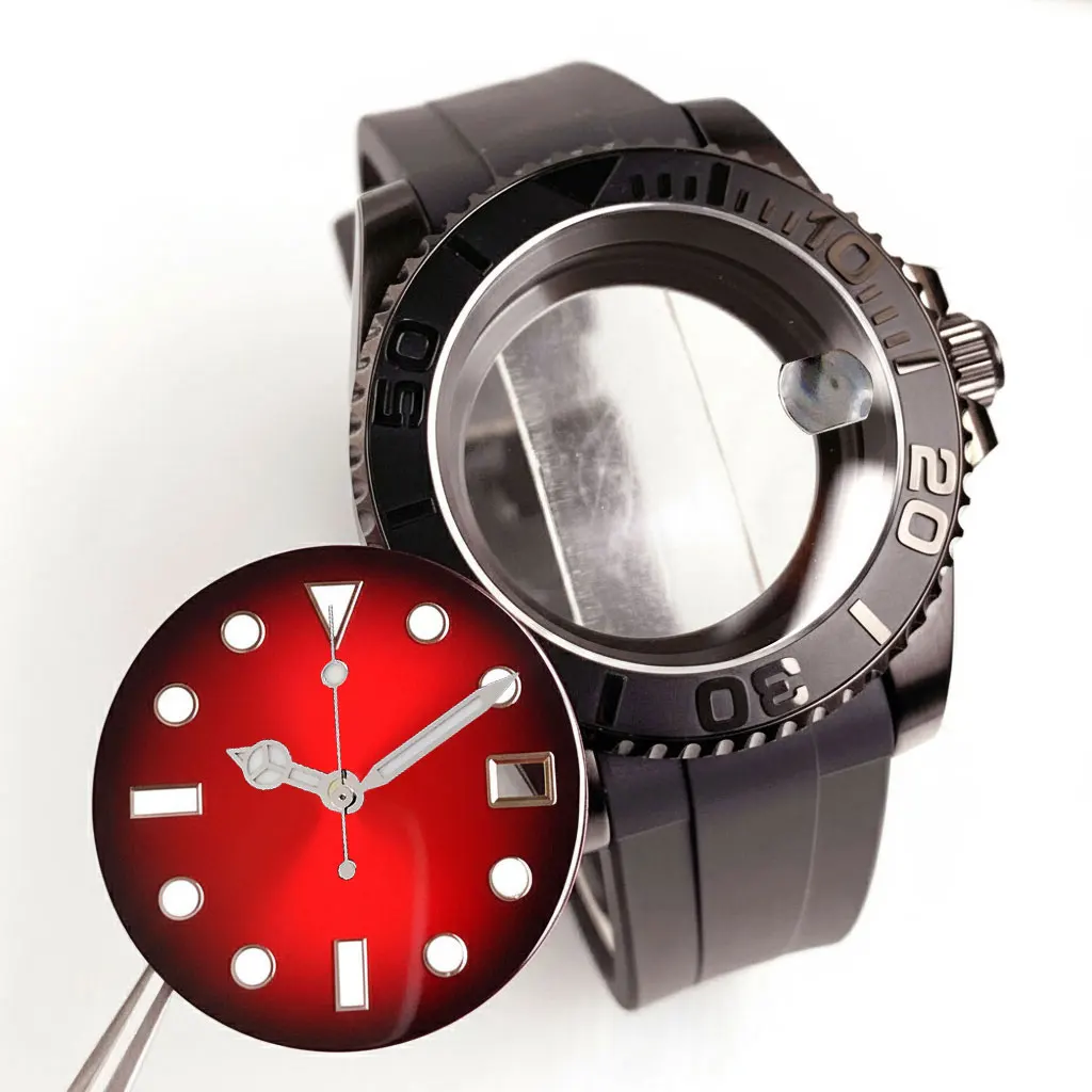 

Mechanical Watch Parts 40mm Black PVD Diver Case Rubber Strap Dial Hands 200m Waterproof Sapphire Crystal Fit NH35 NH36 Movement