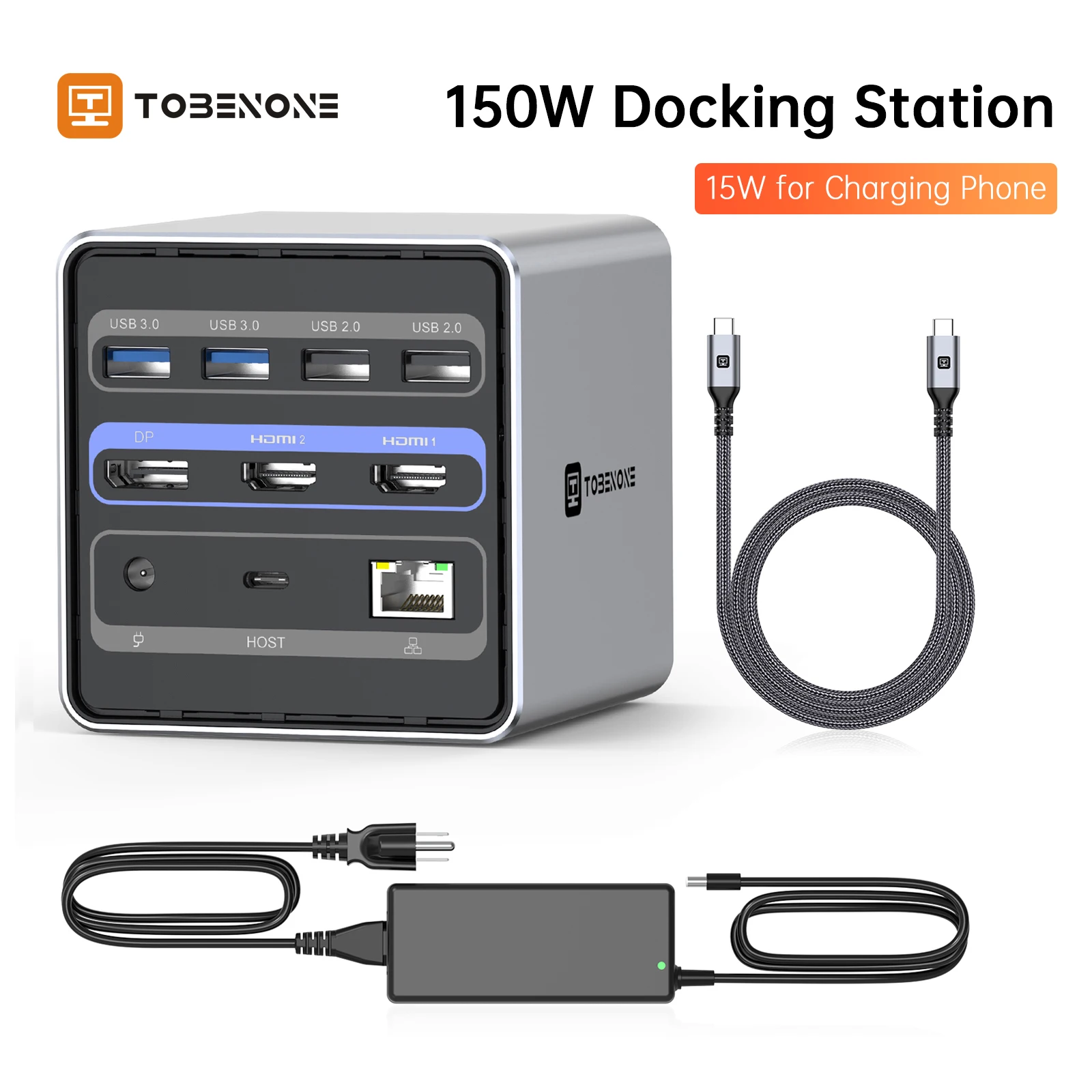 

150W Docking Station 2 HDMI Hub with USB3.1 SD/TF Gigabit Ethernet for Thunderbolt Windows Laptop
