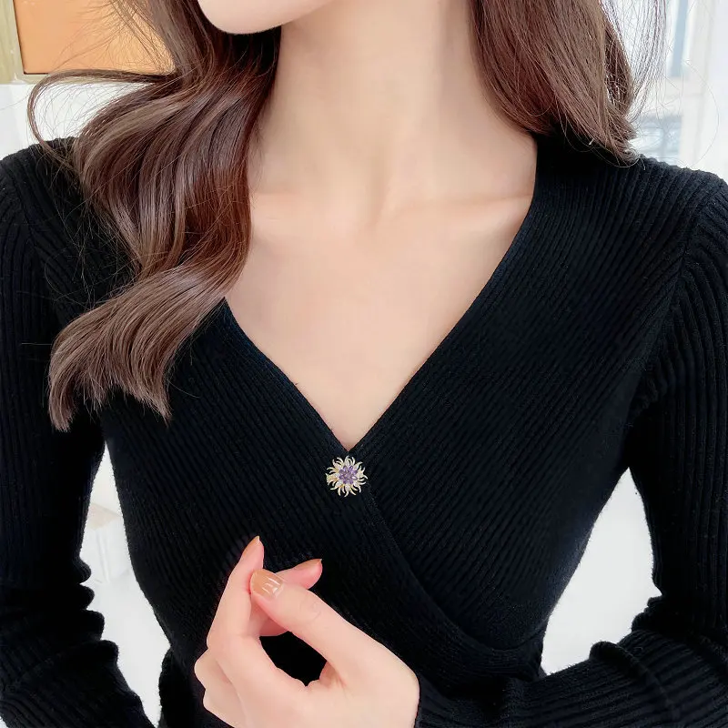 Blazer Decorative Women's Fixed Clothes Cardigan Zircon Flower Brooch