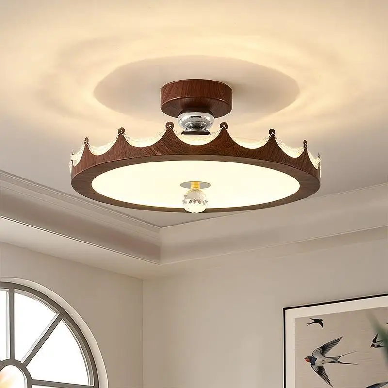 Middle Ancient Style Bedroom Ceiling Light Walnut Color Living Room Restaurant Study Light Wabi Sabi Style LED Lighting Fixture