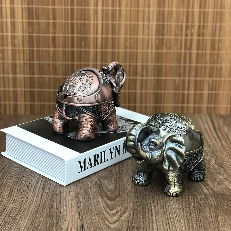 Elephant Ashtray Creative Personality Trend With Cover Windproof Metal Home Living RoomTea Table Ornaments