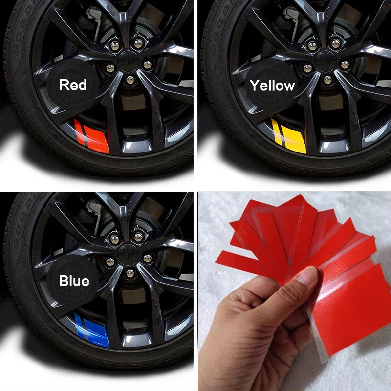 6PCS Reflective Car Wheel Decal Sticker Pressure Adhesive Auto Red Accessories Car Stickers Wheel Hub Decals