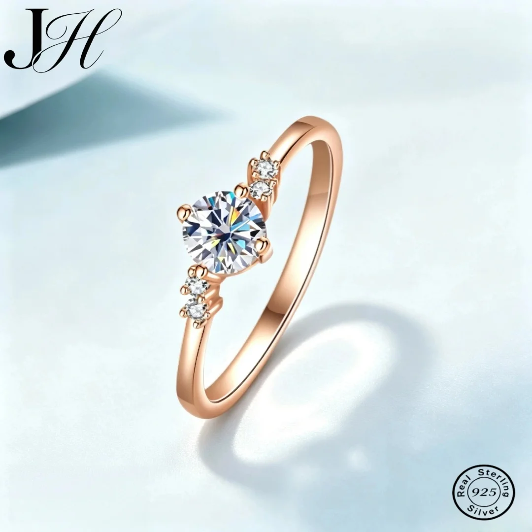 JOIAS HOME Moissanite Sterling  Silver 925 D Color Gemstone Ring Princess Crown Ring Plated With Champagne Gold Wedding Jewelry