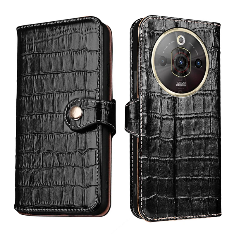 

Genuine Leather Crocodile Texture card Slot Wallet Cover For ZTE nubia Focus Pro S 5G Music Filp Magnetic button shockproof Case