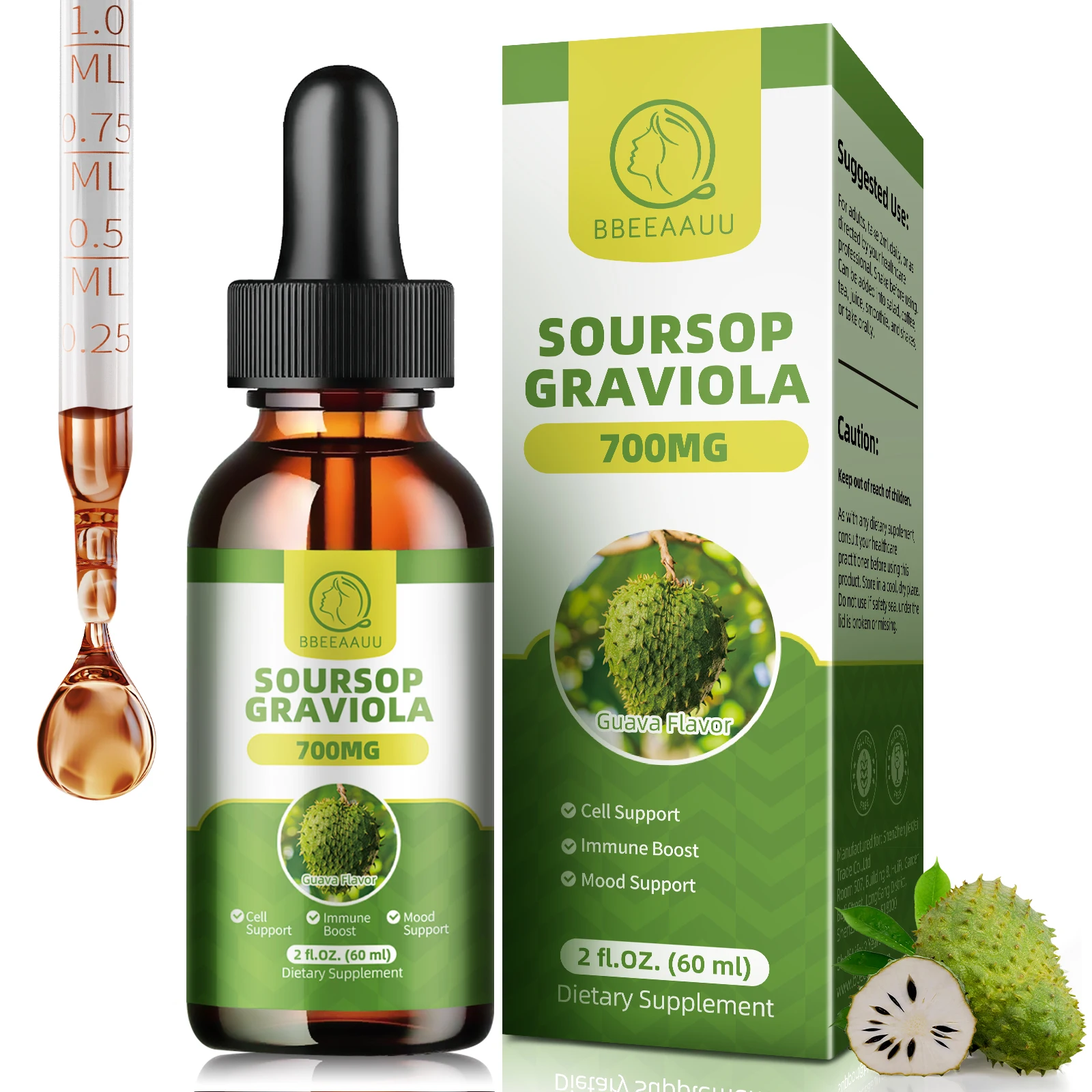 

Bbeeaauu Soursop Graviola Drop Immune Boost Gut Health High Absorption Antioxidant Anti-Aging & Skin Health Overall Wellness