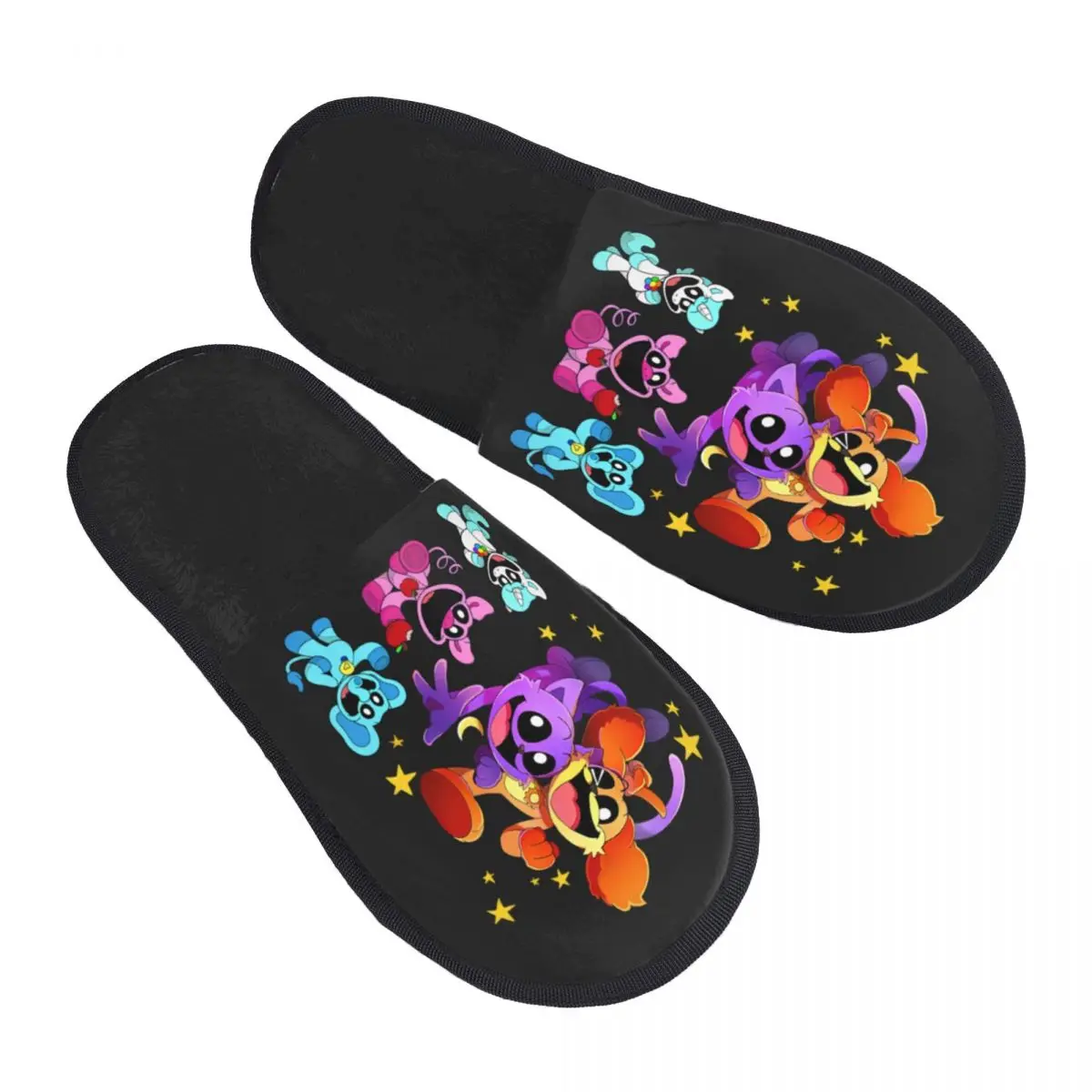 

Custom Colorful Smiling Big Mouth Critters Group Guest Slippers for Spa Women Scarry Animated Game House Slipper