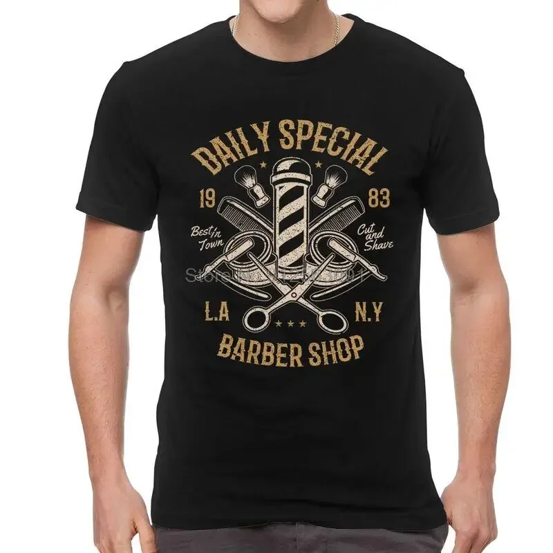 

Daily Special Barber Shop T Shirt Men's 100% Cotton Printed T-shirt Fashion Tshirt Short Sleeve Hair Cut and Shave Tees Tops