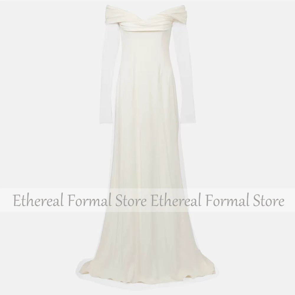 Vestido de noche moderno de color marfil para mujer, vestido de fiesta Formal de sirena, largo hasta el suelo, vestido de fiesta con tren de barrido, vestido de Arabia Saudita