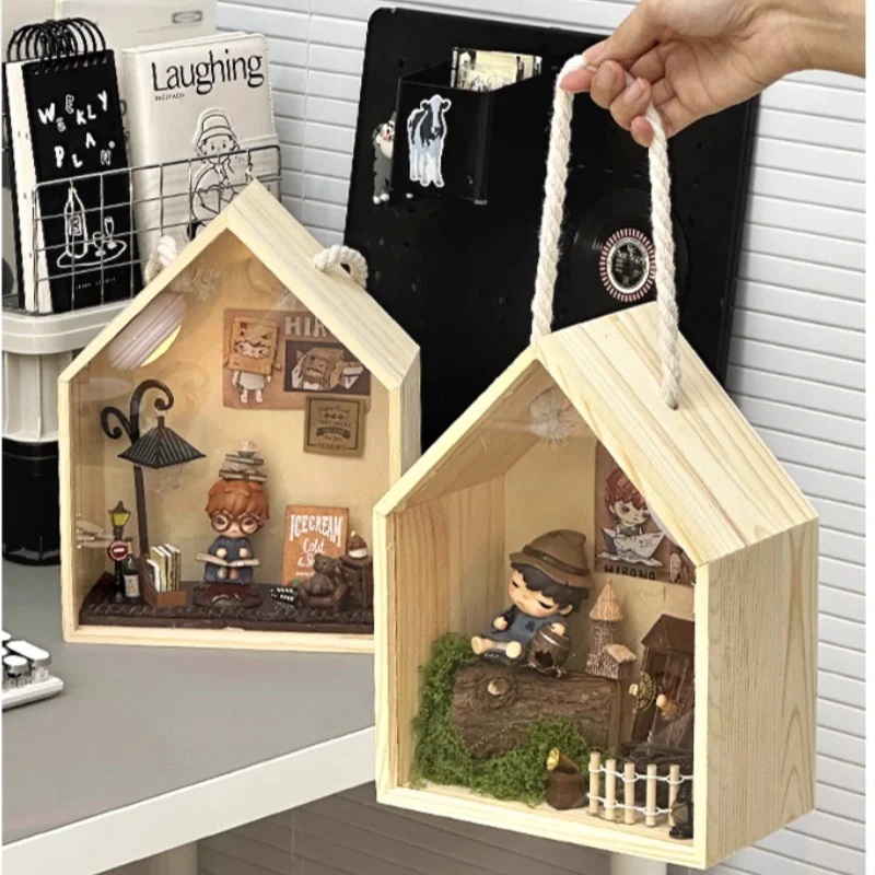 

Doll Wooden Micro Landscape Display Box Transparent Desktop Landscape Small Wall Hanging Blind Box Handmade Storage Display